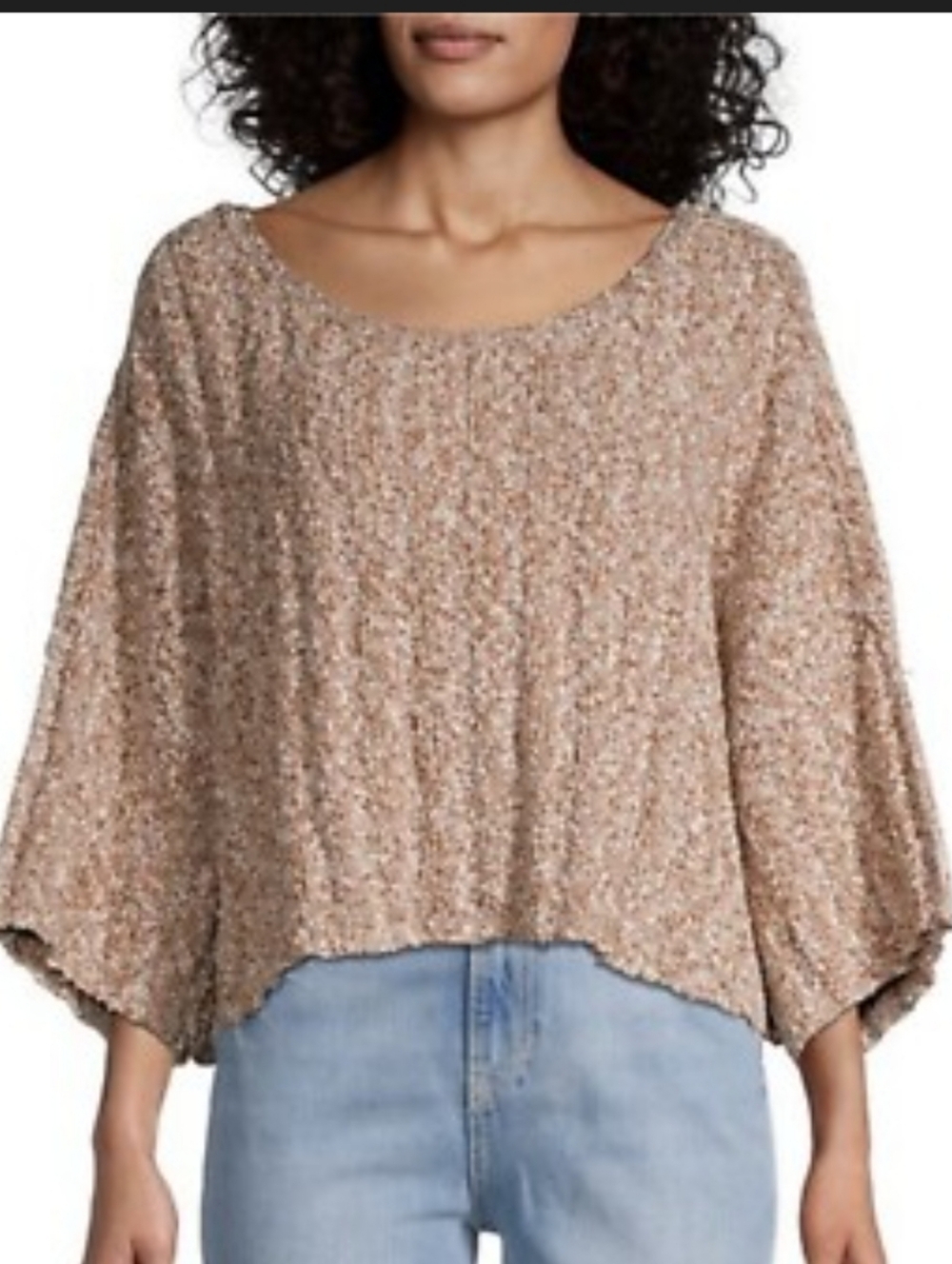 POL Cozy Textured Scoop Neck Pullover in Beige